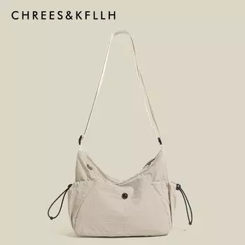 Chrees & Kfllh Korean Style Lightweight Nylon Cloth Bag Women 2025 New Large Capacity Commuter Shoulder Messenger Bag Glutinous rice White