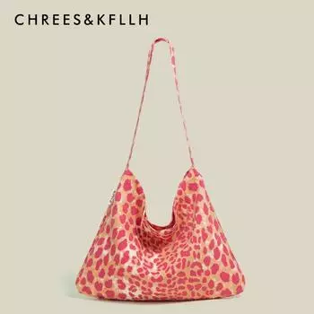 Chrees & Kfllh Large Capacity Leopard Print Canvas Bag Women 2025 New Idle Style Commuter Shoulder Messenger Bag Pink Leopard Print