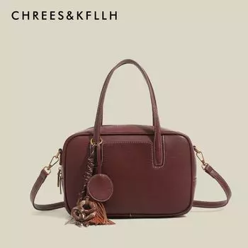 Chrees & Kfllh Retro Sugar Sugar Bowling Bag Women 2025 New Commuter Boston Shoulder Messenger Bag Wine red small size