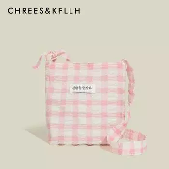 Chrees & Kfllh Summer Plaid Canvas Small Backpack Bag Women 2025 New Casual Shoulder Shoulder Mobile Phone Bag Pink White Lattice