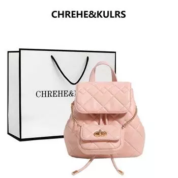 Chrehe & Kulrs Classic Style Quilted Backpack Female 2025 Spring/Summer New Arrival Special-Interest Design Fancy Backpack Pink [counter genuine goods collection gift bag]]