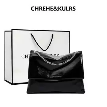 Chrehe & Kulrs Large Capacity Chain Underarm Bag Women 2025 New Arrival Commuter Tote Shoulder Messenger Bag Black [counter genuine goods collection gift bag]]