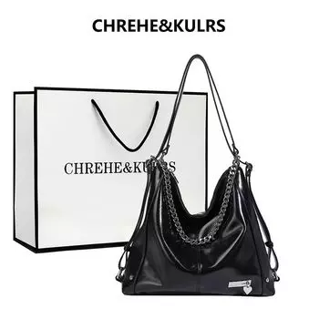 Chrehe & Kulrs Multi-Purpose Tote Bag Women s Bag 2025 Spring/Summer New Arrival Tide Chain Hobo Large Capacity Backpack Black [counter genuine goods collection gift bag]]