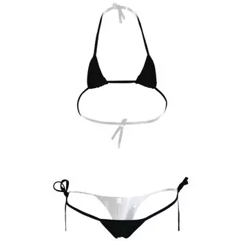 Чрезвычайно разоблачительный крошечный микробикини сексуальный косплей купальник костюм школьный купальник стиль стринги бикини сексуальный милый белый один размер подходит [черный чёрный
