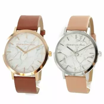 Christian Paul футляр для хранения парных часов, одинаковый размер, белый мраморный узор, 43 мм, коричневый, бежевый, натуральная кожа, кожаные часы [Christian