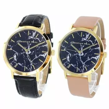 Christian Paul Парные часы Ящик для хранения с мраморным узором Черный телесный бежевый кожаный часы [Christian Paul] Мужские женские M004BKCGDMR-04BG [Товар]