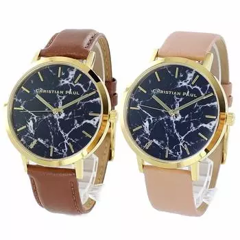 Christian Paul Парные часы Ящик для хранения с мраморным узором, коричневые, бежевые, кожаные часы [Christian Paul] Мужские, женские M004TNSGDMR-04BG [Товар]