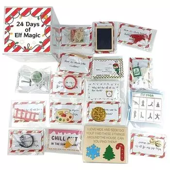 Christmas 24 Days Elf Kit Elf Adventure Kit 2024 Funny Elf Scenes Idea Kit Creative Xmas Countdown Gift Elf Activities Props 11x11x11cm