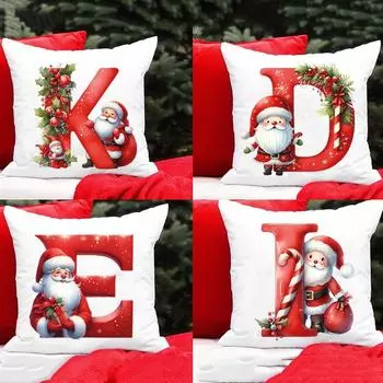 Christmas 26 Letter with Santa Claus Pattern Pillow Case Xmas New Year Party Couch Pillow Cover Boys Girls Bedrom Cushion Cover