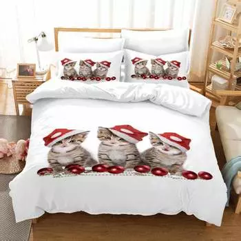 Christmas 3D Digital Printing Quilt Set Three-Piece Christmas Cat GB-Single135cm200cm 2pcs