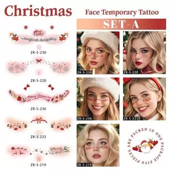 Christmas 5-piece Set: Freckle Patches, Makeup, Gilding, European and American Party Facial Blush, Spot Patches, Party Patches, Tattoo Patches