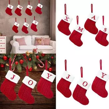 Christmas Alphabet Stockings Knitted Snowflake Christmas 2024 Decorative Decorations Ornaments Z0M2 J-18*14CM