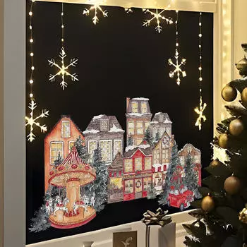 Christmas Amusement Park Window Cling Glass Sticker Decal Kitchen Privacy Film Static for Cafe