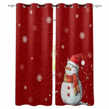 Christmas And Winter Snowflake Snowman Blackout Curtains For Living Room Bedroom Window Treatment Blinds Drapes Kitchen Curtains W135 x H60cm