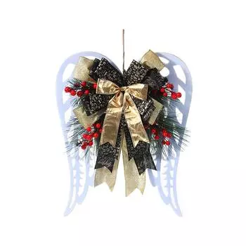 Christmas Angel Wings Wreath Rustic Red Berry Wreath Artificial Garland with Bow for Front Door 40cm*33cm