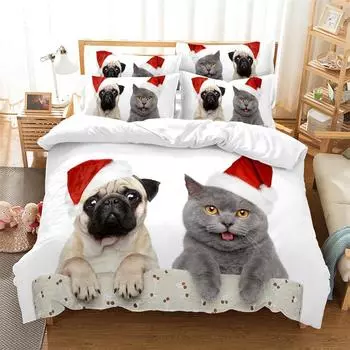 Christmas Animals Bedding Set Children Duvet Cover Set Fashion Quilt Cover Boys and Girls Christmas Comforter Cover Bedding Sets EU single(135x200cm)