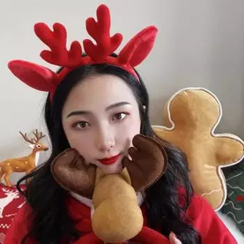 Christmas Antler Hairband Elastic Anti-slip Plush Fit for All Ages Christmas Hair Accessories Holiday Party Decoration Costume Halloween Headband красный