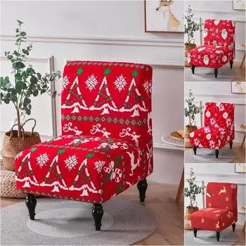Christmas Armless Chair Cover Stretch Spandex Accent Dining Chair Covers Nordic Sofa Slipcovers for Living Room Kitchen Decor