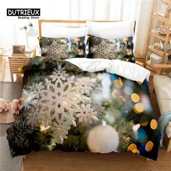 Christmas Atmosphere Bedding Set, 3Pcs Duvet Cover Set, Soft Comfortable Breathable Duvet Cover, For Bedroom Guest Room Decor EU single(135x200cm)