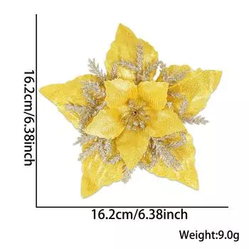 Christmas Beautiful 16cm Faux Flower Head With Glittery Gold Silver And Red Accents Gold Christmas Flower