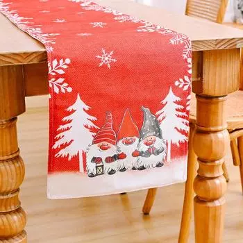 Christmas Beautifully Crafted Table Flag Combining Cozy Forest Santa And Snowflake Patterns For Home Decor Forest Snow Table A