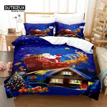 Christmas Bedding Set, 3Pcs Duvet Cover Set, Soft Comfortable Breathable Duvet Cover, For Bedroom Guest Room Decor EU single(135x200cm)