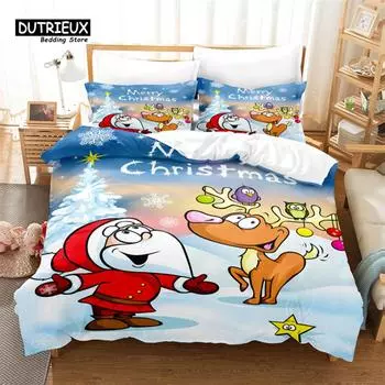 Christmas Bedding Set Christmas Santa Duvet Cover Set 3D Christmas Xmas Bedding Queen Size Fashion Design EU single(135x200cm)