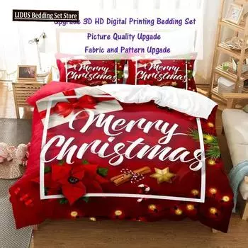 Christmas Bedding Set Polyester Duvet Cover Quilt Comforter Pillow Case 3D Red Double Full King Queen Twin Single 23PCS Bedroom 70x133cm 2pcs