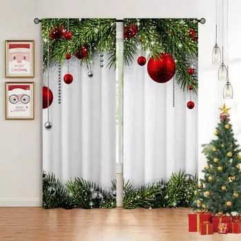 Christmas Bells Green Curtains Golden Red Snowflakes Christmas Elements Bedroom Living Room Kitchen Holiday Curtains 2 pcs 50W130H(CM)X2PCS&Grommet Top