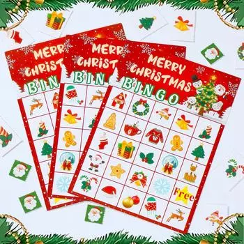 Christmas Bingo Game for Kids Adults 24 Players Bingo Cards Christmas Games with Reward Stickers Xmas Activities Family Game L