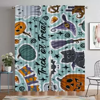 Christmas Blackout Curtain for Room 2 Panel Halloween Decoration Kitchen Curtains 2 Pieces Home Interior Curtains Partition W50xH70cmx2pcs-CL