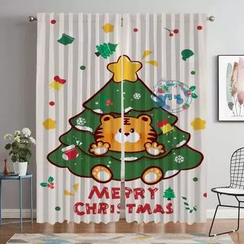 Christmas Blackout Curtains 2 Pieces Living Room Curtain Halloween Decoration Partition Tulle for Bedroom Home Interior Curtains W50xH70cmx2pcs-CL