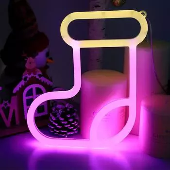 Christmas Boot LED Neon Signs Lights, USB/Battery Powered Atmosphere Lighting, for Party, Holiday, Wall, Xmas Tree, Home Decor
