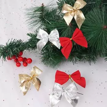 Christmas Bow 5.5cm 12pcs/set Red Bow Gold Silver Red Cloth Christmas Tree Decorations Hangings Navidad Home Decor 12PCS-1pack золотой