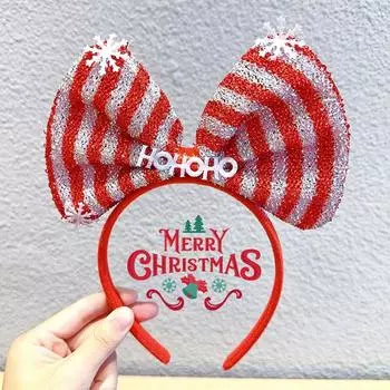 Christmas Bowknot Headband Kids Adults Cosplay Costume Party Decoration Red Green Sequined Xmas
