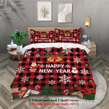Christmas Calf Digital Printing Polyester Three-Piece Quilt Cover Bedding Quilt Cover Pillowcase Distribution 135x200cm