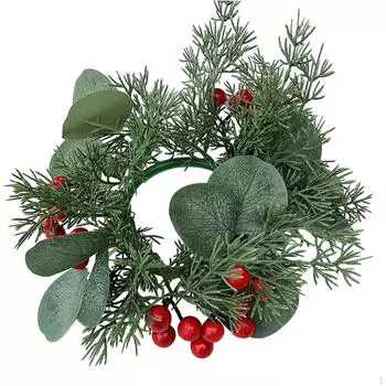 Christmas Candle Ring Artificial Wreath Simulation Red Berries Garland Ornament Table