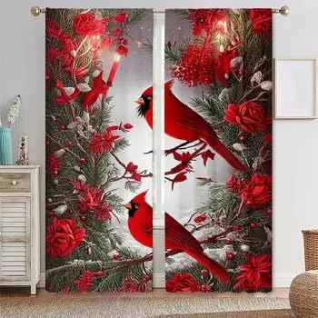 Christmas Candles and Magpies, Flowers with Christmas Tree Branches, Window Curtains, Blinds for Living Room, Bedroom, Kitchen D 1x50W60H(CM)&Hook