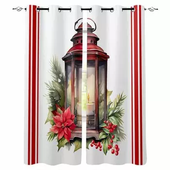 Christmas Candles Holly Blackout Curtains For Living Room Bedroom Window Treatment Blinds Drapes W135 x H60cm