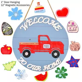 Christmas Car Wooden Door Tag Hanging Decoration Magnetic Accessories Home Wall
