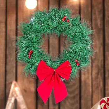 Christmas Car Wreath with Lights and Bowknot, LED Artificial Hanging Decoration Without Berries