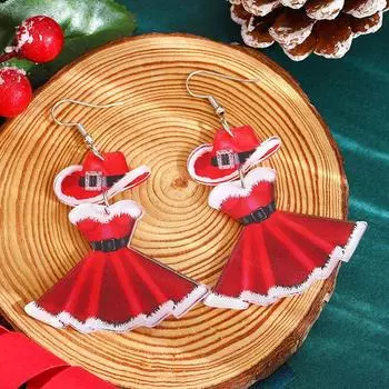 Christmas Carnival Party Acrylic Earrings Fashion Red Dress Hat Niche Earrings Christmas Earrings one size
