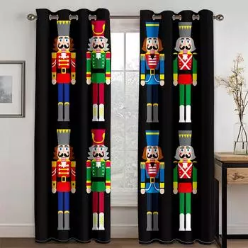 Christmas Cartoon Anime Sunshade Curtains Christmas Nutcracker Window Curtains for Bedroom Living Room Kitchen For Window Drapes 100W130H(CM)40x51in&Rod Pocket