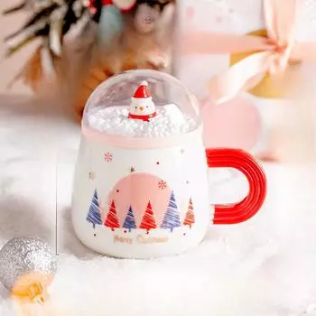 Christmas Cartoon Creative Snowman Super Cute Ceramic Cup with Lid Couple Flower Tea Cup Office Coffee Mug 360ml