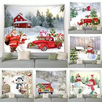 Christmas Cartoon Snowman Snowing Tapestry Living Room Sofa Home Decoration Christmas Gift 100x75cm