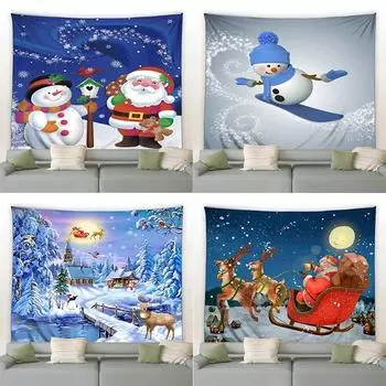 Christmas Cartoon Snowman Tapestry Bedroom Living Room Home Christmas Decoration Tapestry 100x75cm