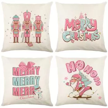 Christmas Cartoon Throw Pillow Linen Printed Pillow Cover Christmas Decorative Sofa Cushion Cover 45*45cm JYM381-1