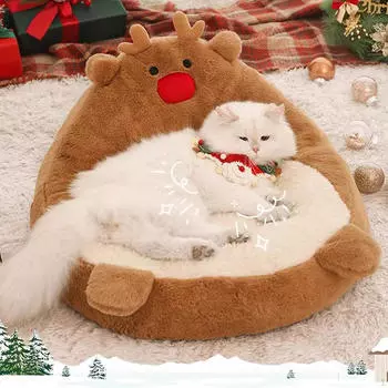 Christmas Cat Bed for Indoor Cats,Cute,Warm , Xmas Bed,Soft,Pet Couch Bed,Kitten Sofa Kitty