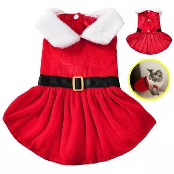 Christmas Cat Clothes Kitten Cosplay Princess Skirt For Small Medium Dogs Cats Soft Cozy Pet Dresses Yorkshire Schnauzer Costume S красный