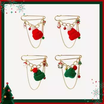 Christmas Chain Cute Christmas Hat Bell Snowman Brooch Fashion Creative Design Corsage Brooch